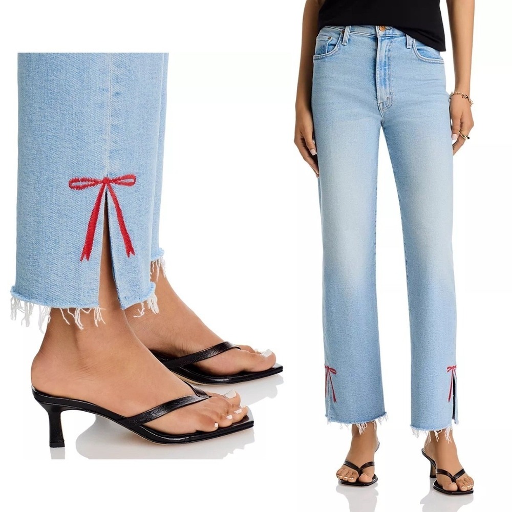 NWT Mother‎ The Rambler Slice Hover Fray Bow Ankle Wide Leg Jeans $288 - Size 24